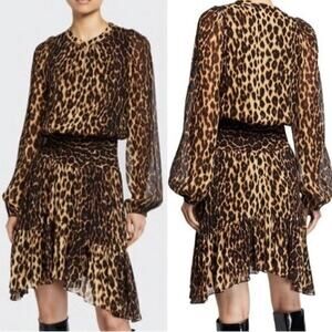 A.L.C. Sidney Silk Chiffon Leopard Print Asymmetric High Low Dress Womens Size 4